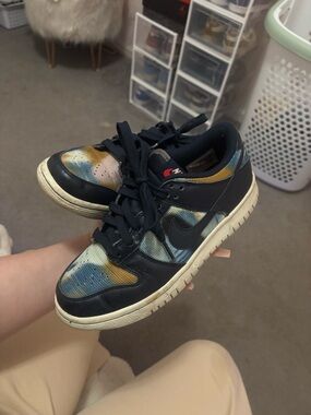 Nike Dunk Low Navy with Blue, Yellow, and Cream Tie-Dye Panels